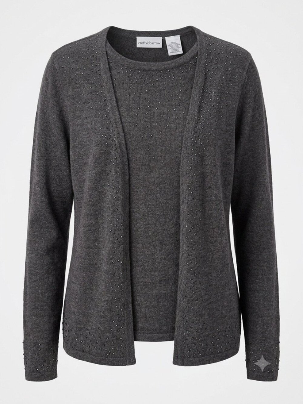 Croft & Barrow Beaded Cardigan & Shell Combo Grey M